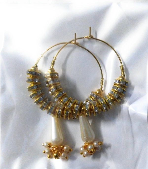 NIBRAS Rhinestone Spacers Beads White TearDrop Hoop Earrings - B09JH8JJLS, 7gm, 6.5cm x 4cm x 1cm